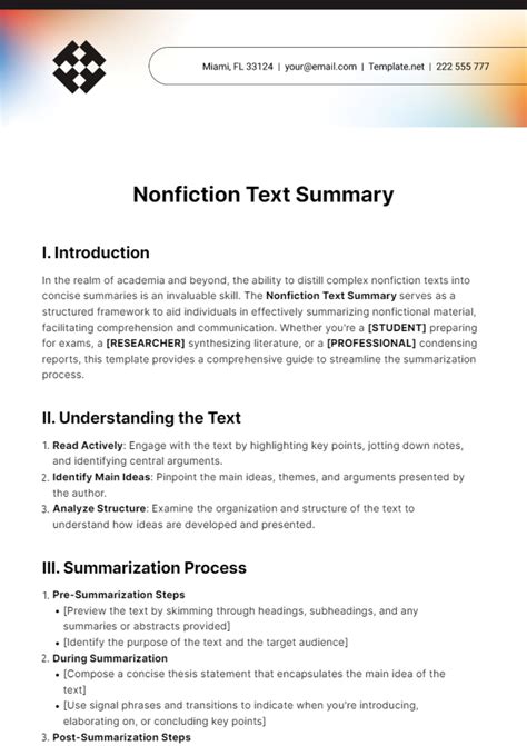 Free Nonfiction Text Summary Template Edit Online And Download