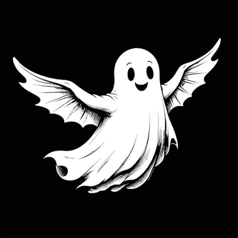 Premium Vector | Cute Ghost Boo Illustration Halloween Hand Drawing Engraved Style