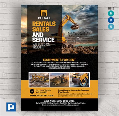 Construction Machine Rentals Flyer - PSDPixel | Flyer, Invoice design ...