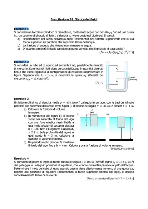 Esercitazione Statica Dei Fluidi Esercitazione 18 Statica Dei Fluidi