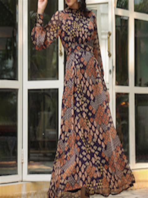 Buy Juniper Black Ethnic Motifs Printed Chiffon Maxi Dress Ethnic