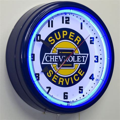 Super Chevrolet Service GM 20 Neon Wall Clock Advertising Sign Vintage