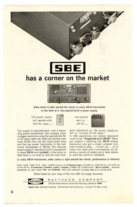 Qst Ham Radio Mag Ad Sbe Sb 34 Transceiver Raytheon 266 Ebay