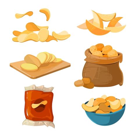 Premium Vector Salty Fried Potato Chips Snacks Vector Set