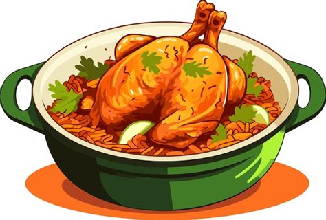 Biryani Au Poulet Pic Avec Des Morceaux R Tis Et Une Illustration