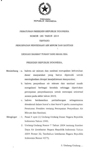 Peraturan Presiden Republik Indonesia Nomor 185 Tahun 2014 Tentang