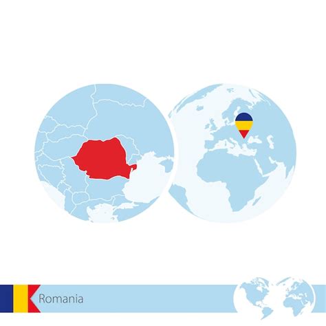 Rumania En El Globo Del Mundo Con Bandera Y Mapa Regional De Rumania