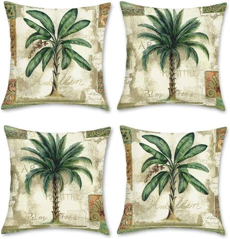 Housse De Coussin Palmier Tropical 45 X 45 Cm Feuille Polyester Lin