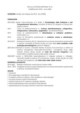 CV Dott Ssa Victoria Barygina PDF