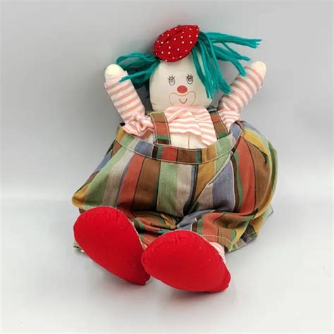 Ancienne Peluche Doudou Chiffon Clown Ray Vert Bleu Beige Rouge Gros