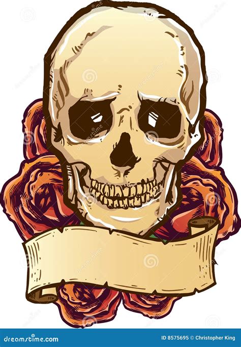 Skull With Roses Memento Mori Cartoon Vector 137281427