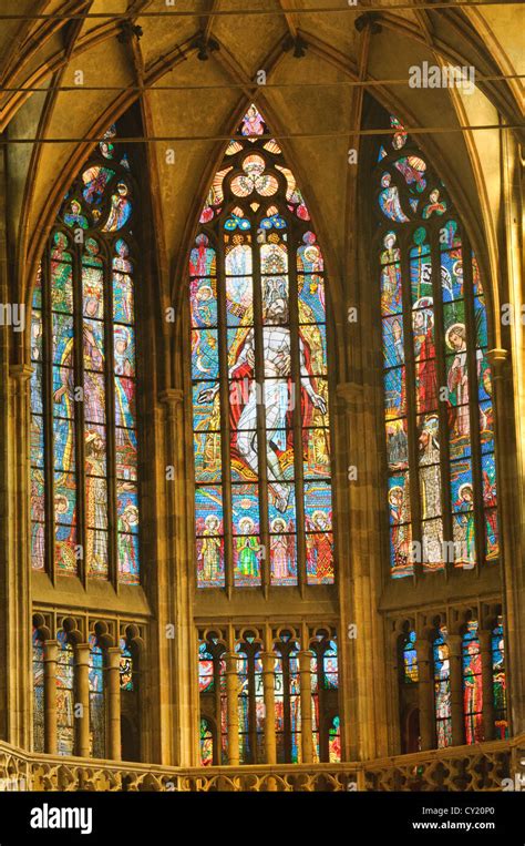 Stained Glass Windows Inside Of St Vitus Cathedral At Prague Castle Prague Czech Republic