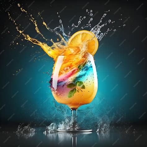 Premium Photo Splash In Glass Of Refreshing Summer Iced Cocktail On Turqouis Background Copy