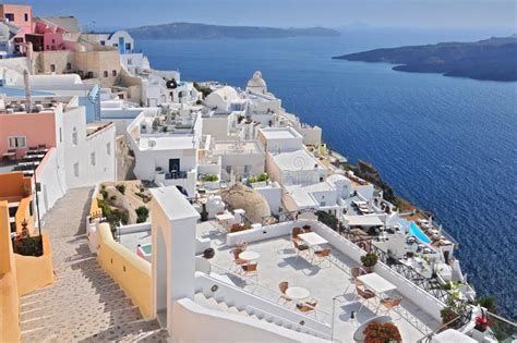 Afternoon View Over Town and Ocean at Fira Thira Santorini Island Greece Stock Photo - Image of ...