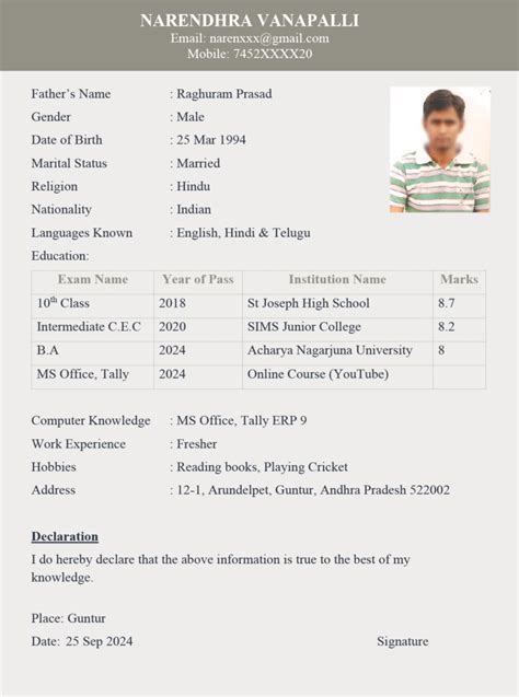 41 Simple Job Bio Data Formats Pdf And Word Free Download