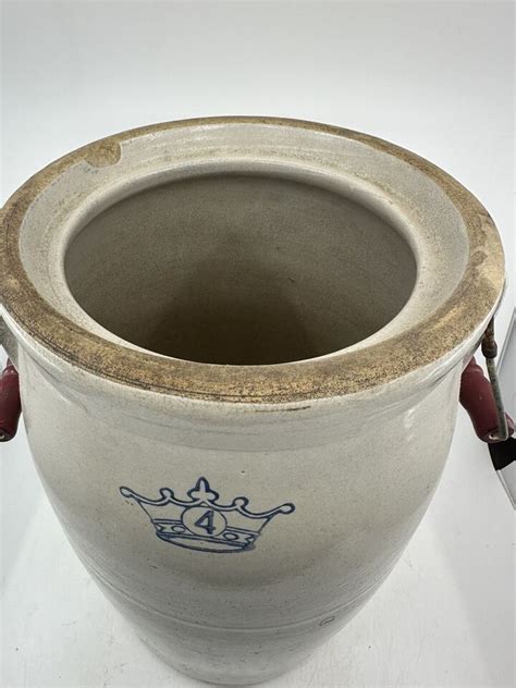 Vintage 5 Gallon Blue Crown Salt Glazed Stoneware Crock With Handles