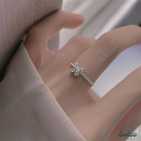 Jual Cincin Model Terbuka Desain Kupu Kupu Aksen Berlian Untuk Wanita