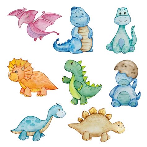 Premium Vector Watercolor Cute Baby Dinosaurs Set