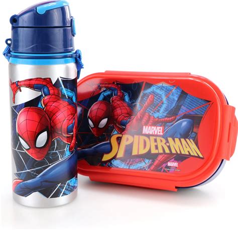 Spiderman Lunchset Broodtrommel Aluminium Drinkfles Zilver