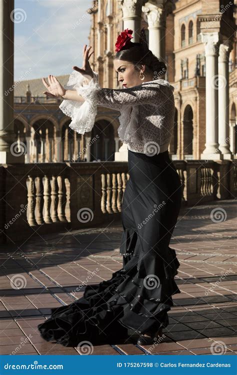 Spanish Woman Dancing Flamenco Dance In A Beautiful Monumental Place