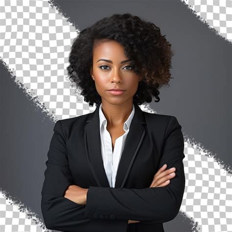 Premium Psd A Woman With Her Arms Crossed In Front Of A Black And White Background