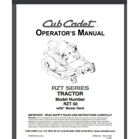 Cub Cadet Rzt 50 Lawn Mower Operator S Manual 32 Pages Rtz Series Comb Bound Ebay