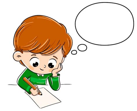 Boy Thinking While Writing Something On A Paper Premium Vector