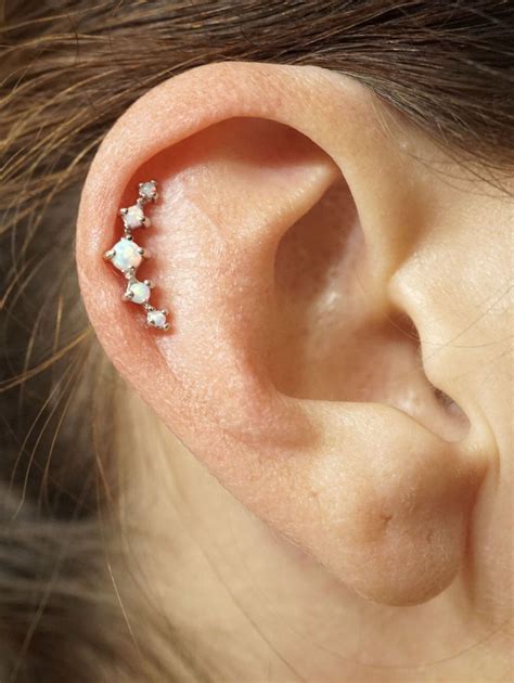 5 White Fire Opals Stud Cartilage Earring Piercing16g by MidnightsMojo on Etsy https://www.etsy ...