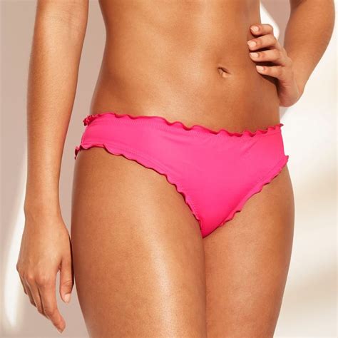 Women S Wave Ruffle Cheeky Bikini Bottom Shade Shore Bright Pink L