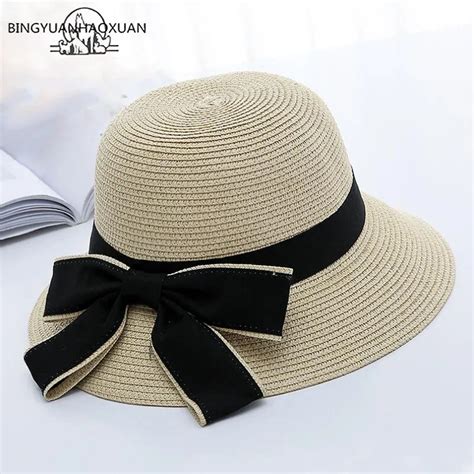 Bingyuanhaoxuan 2018 New Sun Hat Big Black Bow Summer Hats For Women