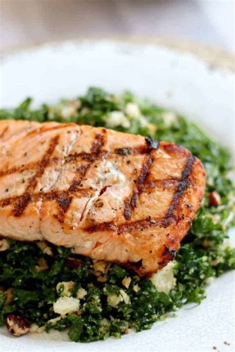 Grilled Salmon Kale Salad With Honey Lemon Vinaigrette Princess Pinky