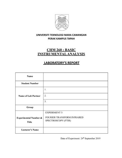 Exp Lab Report Chm Universiti Teknologi Mara Cawangan Perak