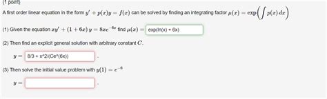 1 Point A First Order Linear Equation In The StudyX