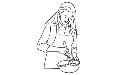 Premium Vector Line Art Of Woman Cooking Food Vector Illustration