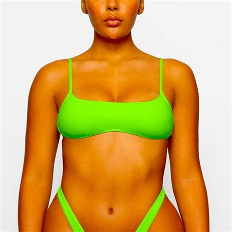 Skims Neon Green Micro Bikini Top Bikini Bottom And Gem