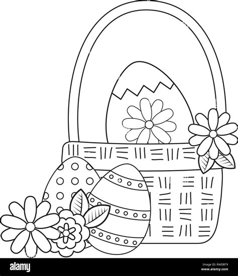 Beautitul Eggs Painted In Basket With Flowers Stock Vector Image Art