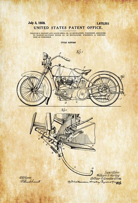 Harley Davidson Patent Patent Print Wall Decor Motorcycle Decor