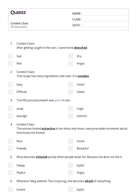 50 Determining Meaning Using Context Clues Worksheets On Quizizz Free And Printable