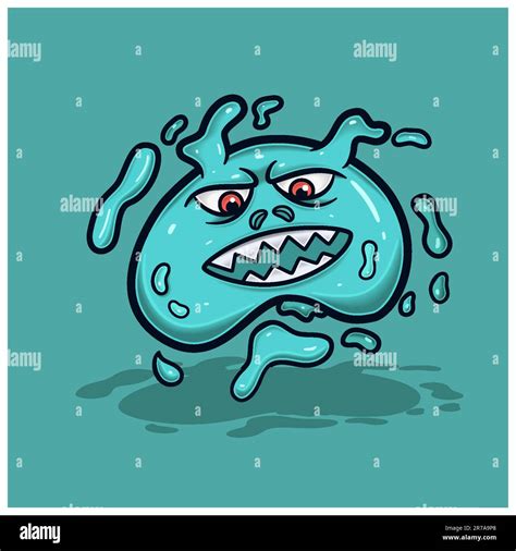 Azul Slime Evil Monster Carácter De Dibujos Animados Vector E