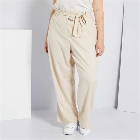 Pantalon Fluide Grande Taille Femme Beige Kiabi