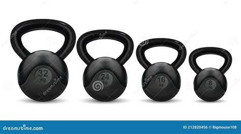 Realistic Detailed 3d Weights Kettlebell Set Vector Stock Vector