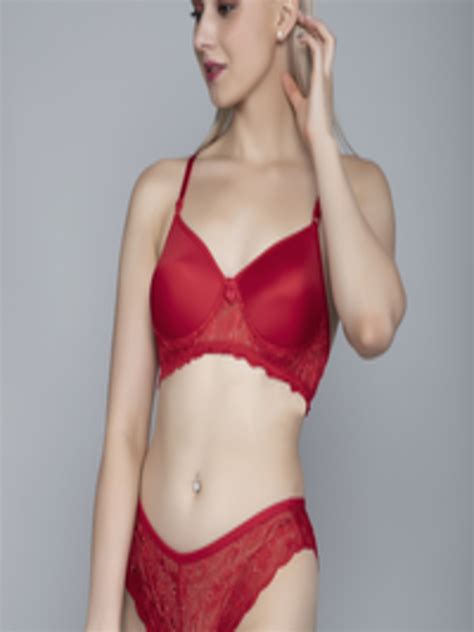 Buy FIMS Women Red Solid Cotton Lingerie Set Lingerie Set For Women