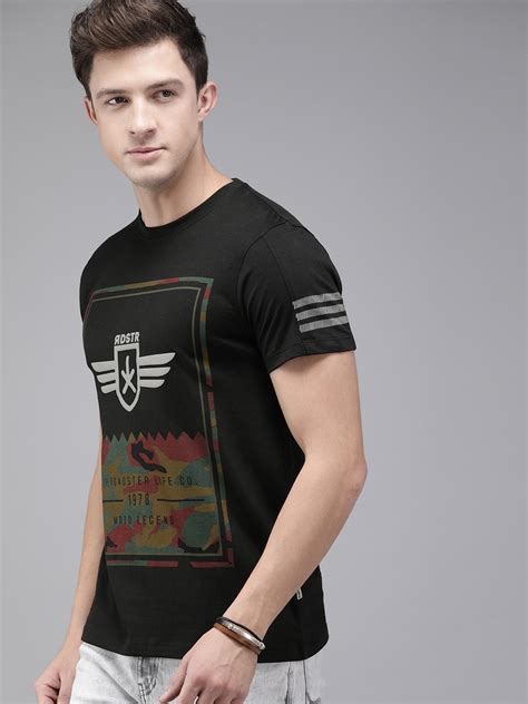 Buy Roadster Men Black Printed Round Neck Pure Cotton T Shirt Tshirts