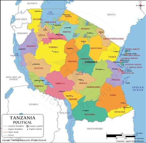 Tanzania Region Map Tanzania Political Map