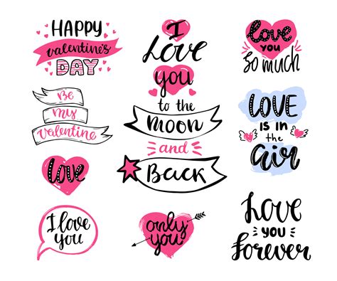 Phrases for Valentine's day, a Declaration of love. Hand drawn. Calligraphy. Lettering. Vector ...