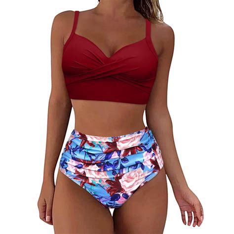 Zhaghmin High Waisted Women Bikini Set Floral Printing Push Up Two