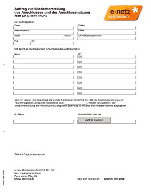 Fillable Online E Netz Suedhessen Auftrag Zur Wiederherstellung Des