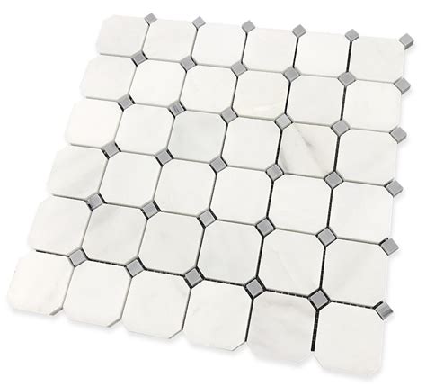 Carrara Carrera Venato 2 Octagon Bardiglio Dot Honed Mosaic Tile