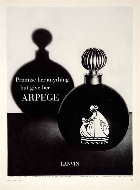 Black And White Print Ad For Arpege Perfume From Lanvin Of Paris