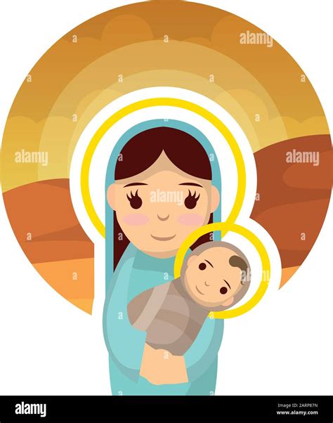 Cute Mary Virgin With Jesus Baby Manger Characters Stock Vector Image